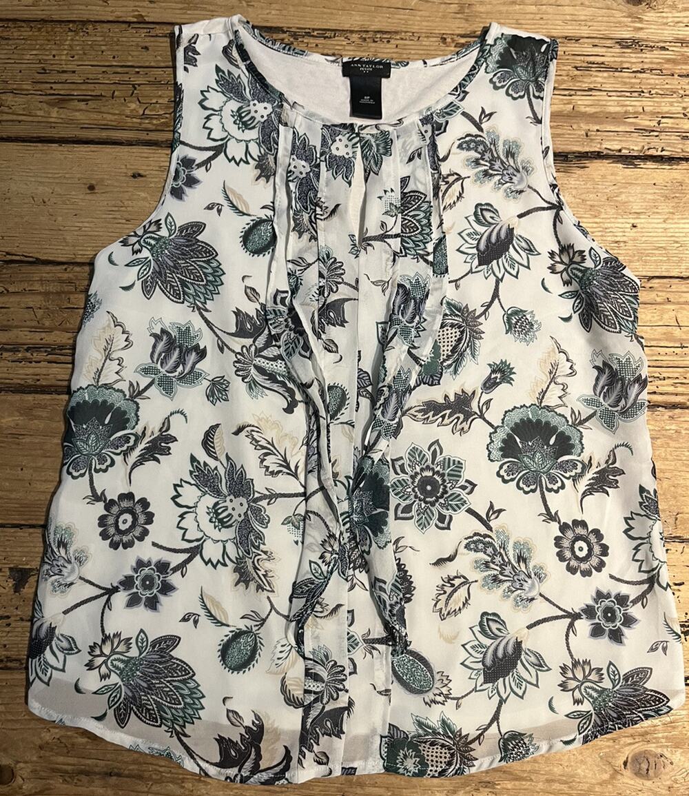 Ann Taylor Womens Size S White Multicolor Floral Sleeveless Blouse NWOT